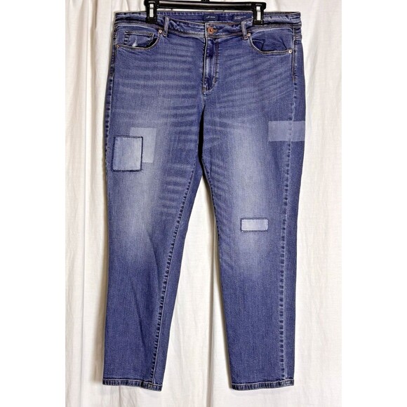 J. Jill Authentic Fit Slim Ankle Patchwork Jeans Womens Size 14 Patchwork Denim - Picture 1 of 8